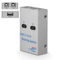 USB Sharing Switch, 2 Port PC Computer USB 2.0 Auto/Manual Sharing Switch Hub Adapter for Printer Scanner Plotter