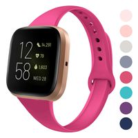 DYKEISS Sport Slim Silicone Band Compatible with Fitbit Versa/Versa 2/Versa Lite Edition, Thin Soft Narrow Silicone Replacement Strap Wristband Accessory for Fitbit Versa Smart Watch (Small, Hot Pink)