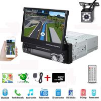 Hikity Single Din Car Stereo with GPS 7 Inch Foldable HD Touch Screen Radio with USB/AUX-in/SD Card Slot Supports Mirror Link for Android Phone + Backup Camera & 8G Map Card