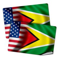 Two 2"x3" Decals/Stickers with Flag of Guyana - Waves w USA Flag - Long lasting premium quality