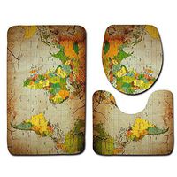 HYRL Carpets 3 Piece Sets Bath Rug For Bathroom Non Slip Contour Mat Lid Cover Washable Bath Rug Set Pattern Toilet Cushion,A