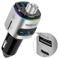 Nulaxy Bluetooth FM Transmitter for Car, USB-C PD Radio Adapter Music Player, Hands Free Car Kit with Type C Power Delivery Charger, Supports Siri Google Assistant, Colorful LED Backlit - NX09C