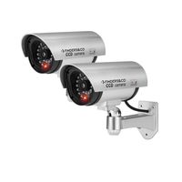 Fake Security Camera, Dummy CCTV Surveillance System with Realistic Red Flashing Lights and Warning Sticker (2, Silver)