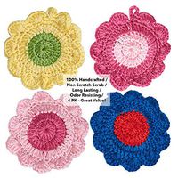 Dish Scrubber(4 PK - Mix) Tough on Grease/Dries Fast/No Mildew Odor Smell/Sponge/Dishcloths.100% Handcrafted Crocheted Scrubbies, Scrubbers for Dishes, Washcloth, Dish Scrubber, Cleaning Scrubber