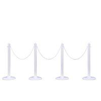 Plastic Safety Queue Stanchion Barrier Set with 32' Chain 4 PCS and C-Hook (White) New Upgrade Version