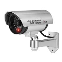 Dummy Security Camera Outdoor, Fake Camera CCTV Surveillance System with Realistic Red Flashing Lights and Warning Sticker (1,Silver)