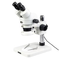 AmScope SM-1BSZ-144S Professional Binocular Stereo Zoom Microscope, WH10x Eyepieces, 3.5x-90x Magnification, 0.7X-4.5X Zoom Objective, 144-Bulb LED Ring Light, Pillar Stand, 110V-240V, Includes 0.5x and 2.0x Barlow Lenses