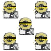 Replace Label Tape for Epson LK3WBN LC3WBN9, Label Tape Cartridge Compatible for Epson LabelWorks LW300 LW400 LW500 LW600P LW700,3/8 Inch X 26.2 Feet(9mm x 8M) (12mm Black on Yellow, 5 Pack)