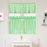 IDEALHOUSE 3 Pieces Waffle Woven Textured Tier Curtains and Window Valance Set for Bathroom Kitchen, Fabric Pure Color Rod Pocket,Seafoam Green(60" x 15" Valance, 2 Set of 30 x 36" Tiers)