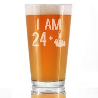 24 + 1 Middle Finger - 16 oz Pint Glass for Beer - Funny 25th Birthday Gifts for Men and Women Turning 25