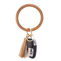 Coolcos Key Ring Bracelets Wristlet Keychain Bangle Keyring - Large Circle Leather Tassel Bracelet Holder For Women Gift (Copper Color)