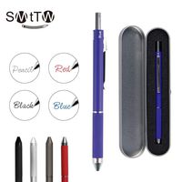 SMTTW 4-in-1 Multicolor pen-multi color pen in one-mechanical pens- Metal Cased Multifunction Pen - Black Ball Pen Blue Ball Pen Red Ball Pen and 0.5mm Mechanical Pencil (Blue) Cool Pen Gift