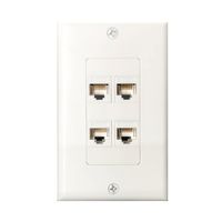 4Port Cat6 Wall Plate and Keystone,Fly Tiger,RJ45 Jack Ethernet Connector,Female to Female,White