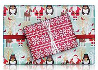 Reversible Woodland Santa Claus Knitted Sweater Christmas Gift Wrap Paper - 15 Foot Roll