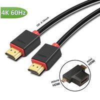 15ft HDMI Cable, Thin HDMI 2.0 Cable 4K@60Hz, 1440P 144Hz  (Includes Mini HDMI and Micro HDMI 2 in 1 Adapter) High Speed 18Gbps with Ethernet, Dolby Vision, HDR10, HDCP 2.2 and ARC