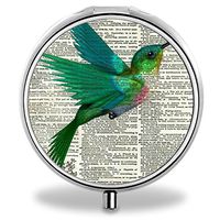 IMLONE Pill Organizer, Customized Book Hummingbird Pill Boxes with 3 Components Metal Portable Pill Container for Purse, Travelling and Daily Needs