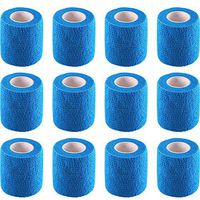 Pangda 12 Pieces Adhesive Bandage Wrap Stretch Self-Adherent Tape for Sports, Wrist, Ankle, 5 Yards Each (2 Inches, Blue)