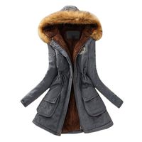 RUIVE Women's Warm Coats Faux Fur Collar Winter Thicken Artificial Wool Hooded Winter Outwear Plus Size Jackets Grey