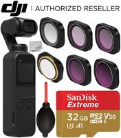DJI Osmo Pocket Gimbal with Filter Set Starter Accessory Bundle - Includes: SanDisk Extreme 32GB microSDHC Memory Card + Filter Set for OSMO Pocket + Microfiber Cleaning Cloth