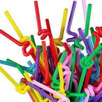 Happy Will Colorful Flexible Disposable Bendable Long Drinking Straws with Stylus 300 Pcs