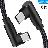 Right Angled USB C to USB C Cable (6ft 3 Pack),ANSEIP 90 Dgree Type C Cable Both Ends Nylon Braided Compatible with Samsung Galaxy S9 S8 Plus Note 8,Pixel 2/3/2 XL/3 XL,Nexus 6P 5X (Black,6 Feet)
