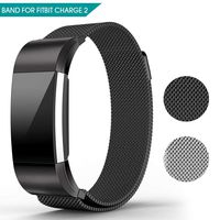 Replacement Bands for Fitbit Charge 2-Stainless Steel Metal Bracelet with Magnet Clasp, Smart Wristband Accessories (5.5"-8.6", Black)