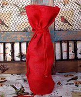 AK-Trading - Pack of 5 - Single Bottle Jute Burlap Wine Bags with Drawstring Closure Natural Color Size 6"W x 15"H x 3.5" Gusset Bottle Wine Carry Bag Eco-Friendly Reusable Bag (Red)