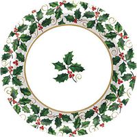 amscan Seasonal Festive Christmas Holly Paper Plates, 40 Ct. | Party Tableware, Green, 8 1/2"