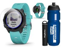 Garmin Forerunner 245 Music (Aqua) Running GPS Watch Runners Gift Bundle | +Garmin Water Bottle, HD Screen Protectors & PlayBetter Portable Charger | Music & Spotify, PulseOx 2019 010-02120-22