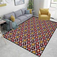 Mexican Floral Area Rug Soft, Folkloric Geometric Ikat Pattern Native Vintage Design Elements Tribal Ornament, Durable Rugs - Living, Dinning, Office, Rooms & Bedrrom, Hallway Carpet(2'x 6')