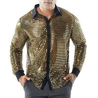 iMakcc Men's Night Club Manager Long Sleeve Lace Hollow Dress Shirt Slim Fit Top Blouse (XXL, Gold)