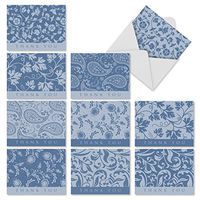 10 Blank ‘Blue By You’ Note Cards with Envelopes (Mini 4” x 5 ¼”), Assorted Greeting Cards with Blue Paisley and Floral Patterns, All Occasion Stationery for Baby Showers, Weddings, Sympathy #M1709BN