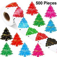 500 Pieces Merry Christmas Tree Label Stickers Seals Labels Tags Holiday Sticker with Christmas Elements Tree Design for Cards Gift Envelope Bag Seals Decorations