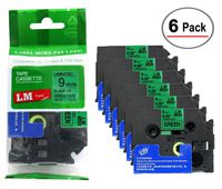 LM Tapes - 6/Pack Premium 3/8" Black Print on Green Label (9mm 0.35 Laminated) Compatible with P-Touch TZe-721 Tape and Comes with Great Tape Color/Size Guide for Easy reordering.