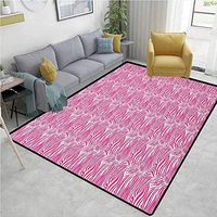 Zebra Print Vegetables Area Rug Boys Room, Striped Zebra Animal Skin Pattern In Vivid Color Fun Stylish Artwork Print, Easy Maintenance Area Rug Living Room Bedroom Carpet(2.5'x 7') Pink Black