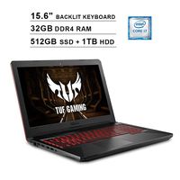 Asus 2020 FX504 15.6 Inch FHD TUF Gaming Laptop (Intel 6-Core i7-8750H up to 4.1 GHz, 32GB RAM, 512GB SSD + 1TB HDD, GeForce GTX 1050 Ti, Backlit Keyboard, WiFi, Bluetooth, HDMI, Windows 10)