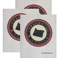 SWEDEdishcloths Swedish Dishcloth Set of 3 Each Swedish Dishcloth Badge Design - Oregon | Eco Friendly Cleaning Absorbent Cloth Eco Friendly Cleaning Wipes