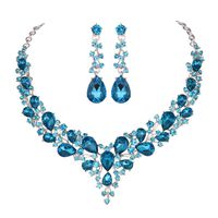 Youfir Bridal Austrian Crystal Necklace and Earrings Jewelry Set Gifts fit with Wedding Dress (Sky Blue)