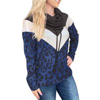 Sunhusing Women's Leopard Printed Colorblock Long Sleeve Casual Roll Neck Drawstring Stitching Sweatshirt(Blue,S)