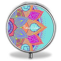 Mandalla Pill Case, Round Stainless Drug Organizer Container Medicine Cover for Pocket Daily&Weekly