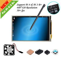 for Raspberry Pi 4/Pi 3 B+, 3.5 inch Resistive Touch Screen with Mini Fan, 3Pcs Heat-Sinks, 320x480 Pixel Monitor TFT LCD [Support RASPBIAN Buster System]