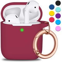 R-fun AirPods Case Cover with Keychain, Full Protective Silicone AirPods Accessories Skin Cover for Women Girl with Apple AirPods Wireless Charging Case, Front LED Visible-Wine red