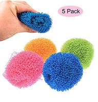 NUOMI Dish Scrubber Scouring Pads, Fiber Scratch-Free Dish Cleaning Brush, 5 Pack Nylon Scrubbing Pads, Non-Scratching