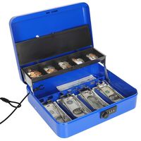 Jssmst Large Locking Cash Box with Money Tray, Metal Money Box with Combination Lock, Blue, SM-CB02305XL