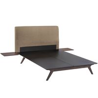 Modway Tracy Mid-Century Modern Wood Platform Queen Bed with Two Nightstands in Cappuccino Latte