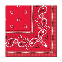 Club Pack Western Theme Party Design Red Bandana Beverage Size Paper Napkin, Box of 192 Printed Napkins