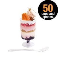 HallGEMs Premium Super Clear Dessert Cup Footed Shape 3.4oz (50 pack, Footed) with Mini Spoons with Bonus Top 5 Parfait Ebook included