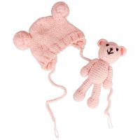 Jastore Infant Newborn Photography Prop Photo Crochet Boys Girls Knit Toy Bear Hats (Pink)