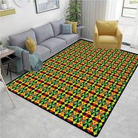 Kente Pattern ikat Area Rug Entryway, Indigenous Heritage Tile Design with Triangles and Circles Namibia Botswana, Durable Rugs - Living, Dinning, Office, Rooms & Bedrrom, Hallway Carpet(2'x 6')