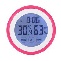 LAFEINA Digital Thermometer Hygrometer Clock, Temperature Humidity Monitor Alarm Clock Touch Screen with Backlight Magnetic Back for Home Office Baby Room (Hot Pink)